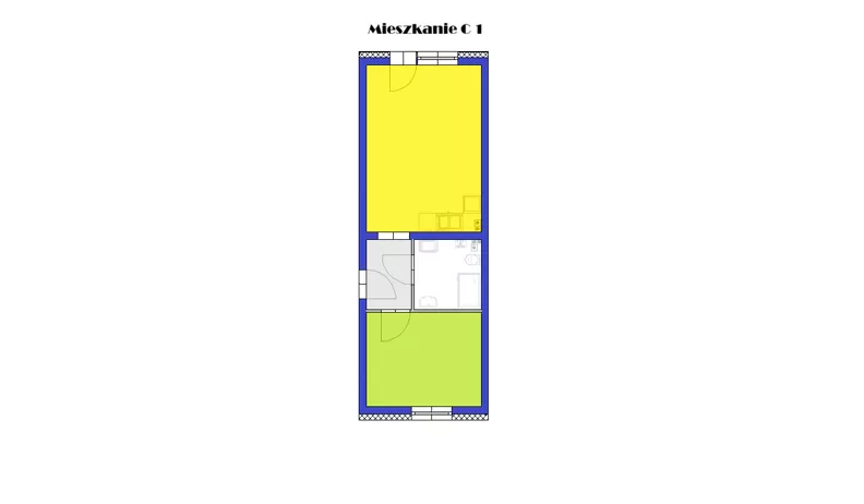 2 pokoje, mieszkanie 44,87 m², parter, oferta nr C1, Grzybowa 4, Oborniki Śląskie, ul. Grzybowa 4