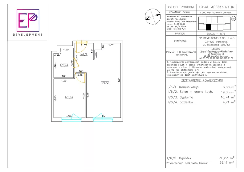 2 pokoje, mieszkanie 39,11 m², parter, oferta nr i06, Osiedle Pogodne, NOWY ETAP bud. I, J, Nowy Dwór Mazowiecki, Nowodworzanka, ul. Pogodna / Leśna / Dębowa
