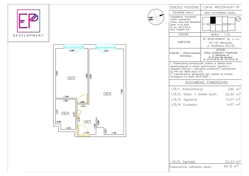 2 pokoje, mieszkanie 44,15 m², parter, oferta nr i09, Osiedle Pogodne, NOWY ETAP bud. I, J, Nowy Dwór Mazowiecki, Nowodworzanka, ul. Pogodna / Leśna / Dębowa
