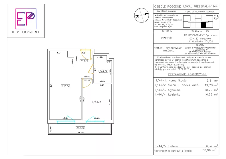 2 pokoje, mieszkanie 38,99 m², piętro 4, oferta nr i44, Osiedle Pogodne, NOWY ETAP bud. I, J, Nowy Dwór Mazowiecki, Nowodworzanka, ul. Pogodna / Leśna / Dębowa