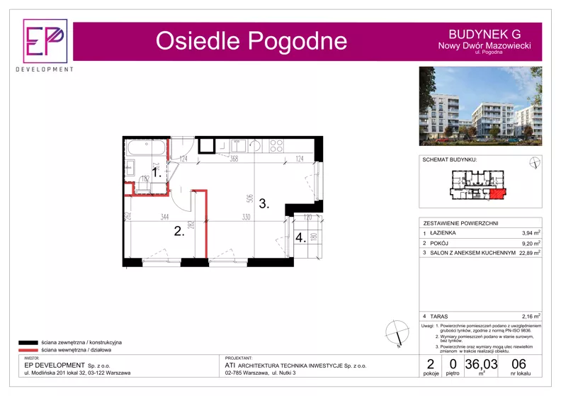 2 pokoje, mieszkanie 36,03 m², parter, oferta nr G06, Osiedle Pogodne, NOWY ETAP bud. G, H, Nowy Dwór Mazowiecki, Nowodworzanka, ul. Pogodna / Leśna / Dębowa