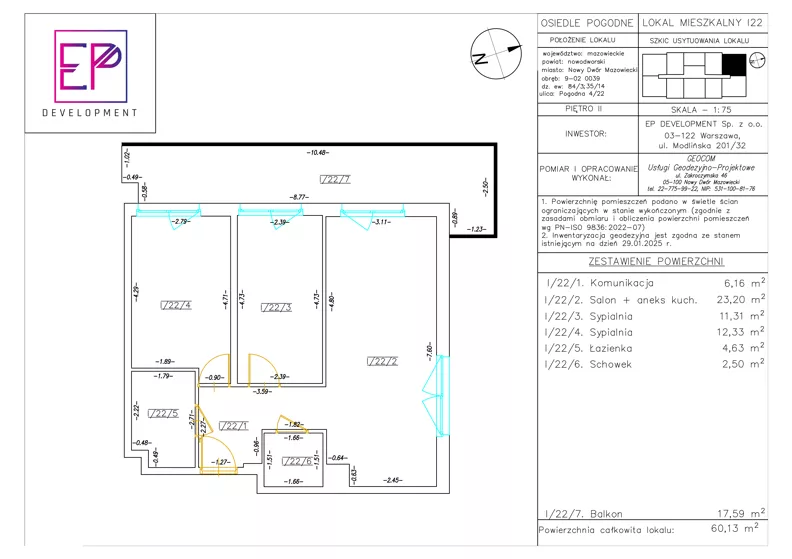 3 pokoje, mieszkanie 60,13 m², piętro 2, oferta nr i22, Osiedle Pogodne, NOWY ETAP bud. I, J, Nowy Dwór Mazowiecki, Nowodworzanka, ul. Pogodna / Leśna / Dębowa