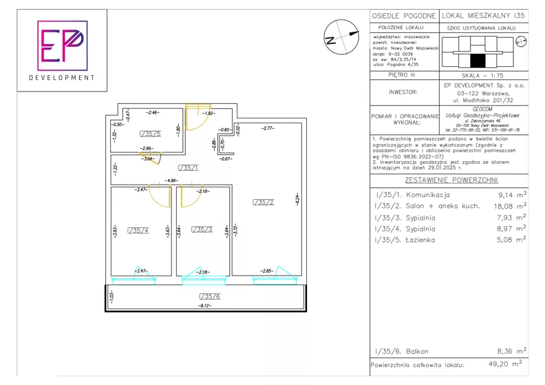 3 pokoje, mieszkanie 49,20 m², piętro 3, oferta nr i35, Osiedle Pogodne, NOWY ETAP bud. I, J, Nowy Dwór Mazowiecki, Nowodworzanka, ul. Pogodna / Leśna / Dębowa