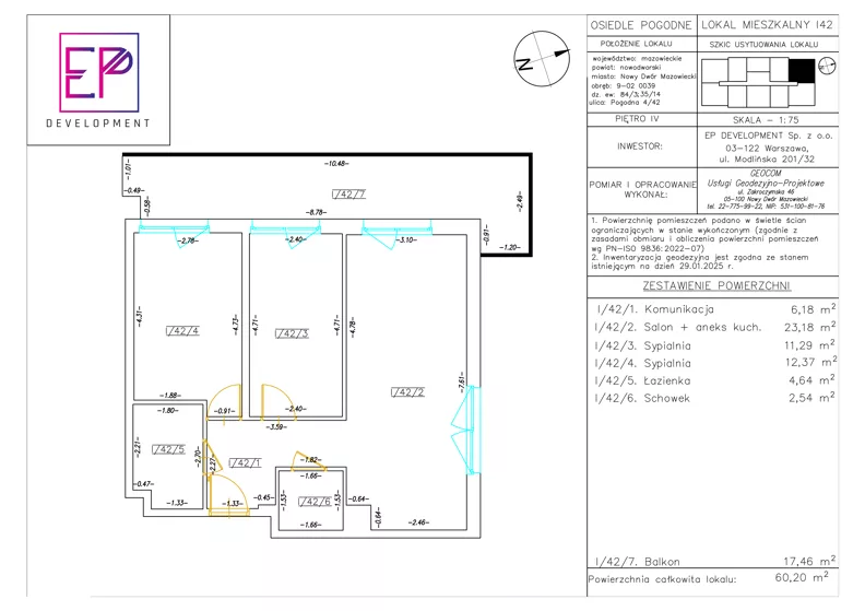 3 pokoje, mieszkanie 60,20 m², piętro 4, oferta nr i42, Osiedle Pogodne, NOWY ETAP bud. I, J, Nowy Dwór Mazowiecki, Nowodworzanka, ul. Pogodna / Leśna / Dębowa