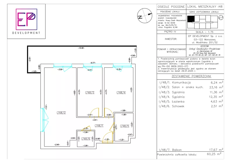 3 pokoje, mieszkanie 60,25 m², piętro 4, oferta nr i48, Osiedle Pogodne, NOWY ETAP bud. I, J, Nowy Dwór Mazowiecki, Nowodworzanka, ul. Pogodna / Leśna / Dębowa