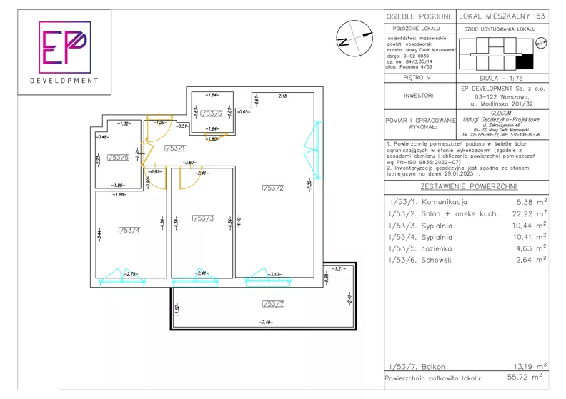 3 pokoje, mieszkanie 55,72 m², piętro 5, oferta nr i53, Osiedle Pogodne, NOWY ETAP bud. I, J, Nowy Dwór Mazowiecki, Nowodworzanka, ul. Pogodna / Leśna / Dębowa