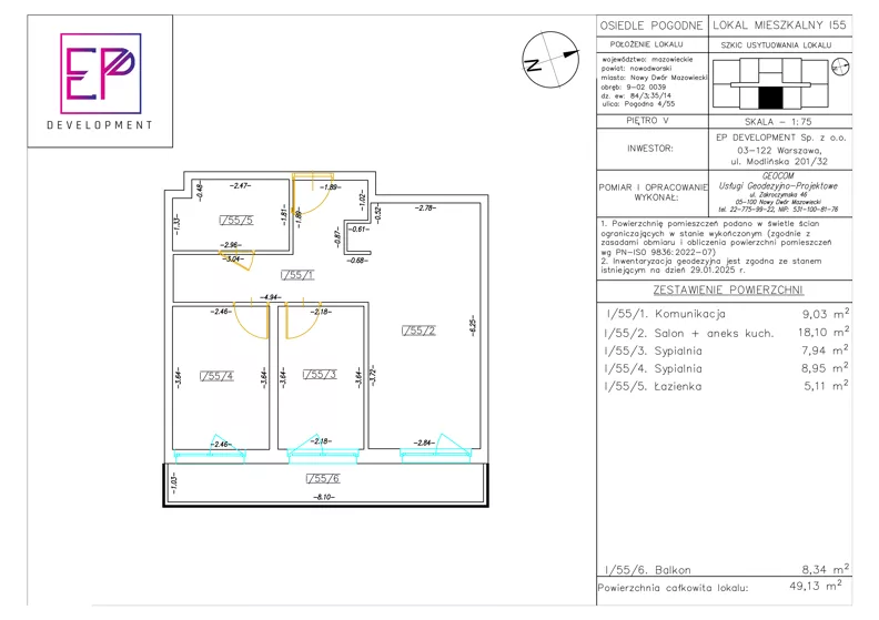 3 pokoje, mieszkanie 49,13 m², piętro 5, oferta nr i55, Osiedle Pogodne, NOWY ETAP bud. I, J, Nowy Dwór Mazowiecki, Nowodworzanka, ul. Pogodna / Leśna / Dębowa