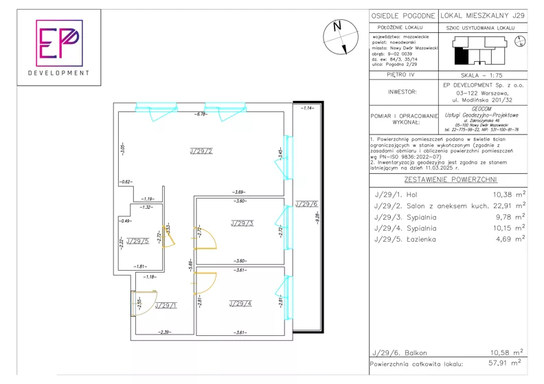 3 pokoje, mieszkanie 57,91 m², piętro 4, oferta nr J29, Osiedle Pogodne, NOWY ETAP bud. I, J, Nowy Dwór Mazowiecki, Nowodworzanka, ul. Pogodna / Leśna / Dębowa
