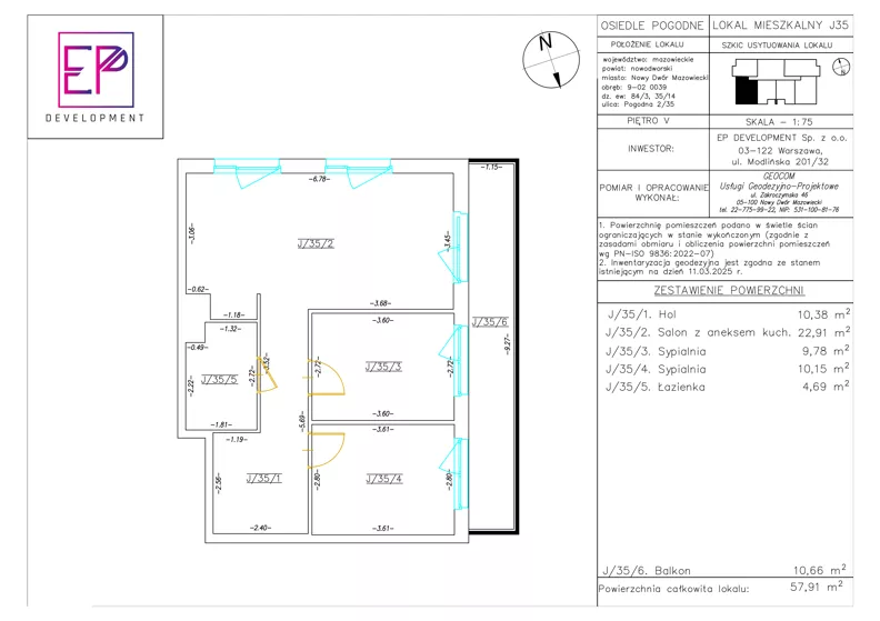 3 pokoje, mieszkanie 57,91 m², piętro 5, oferta nr J35, Osiedle Pogodne, NOWY ETAP bud. I, J, Nowy Dwór Mazowiecki, Nowodworzanka, ul. Pogodna / Leśna / Dębowa