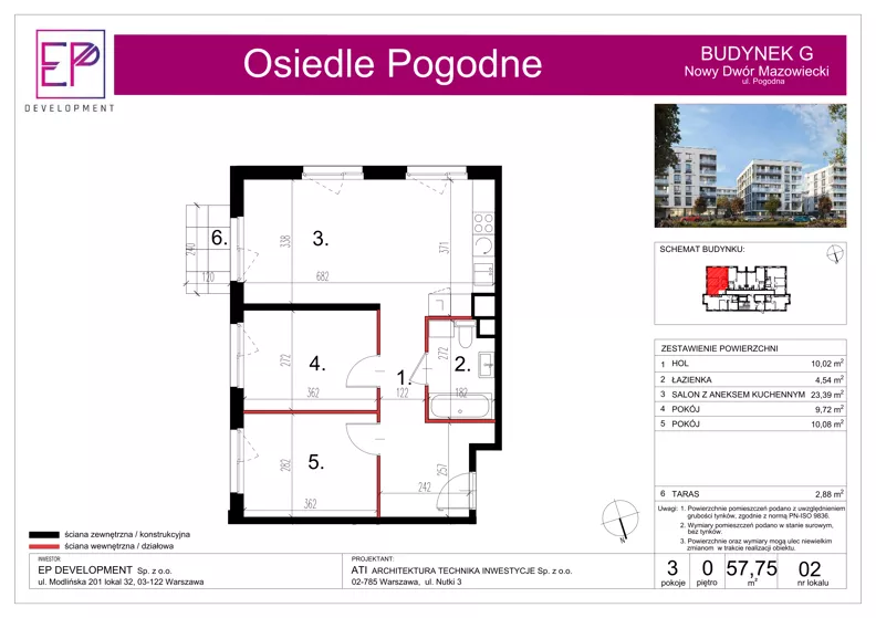 3 pokoje, mieszkanie 57,75 m², parter, oferta nr G02, Osiedle Pogodne, NOWY ETAP bud. G, H, Nowy Dwór Mazowiecki, Nowodworzanka, ul. Pogodna / Leśna / Dębowa