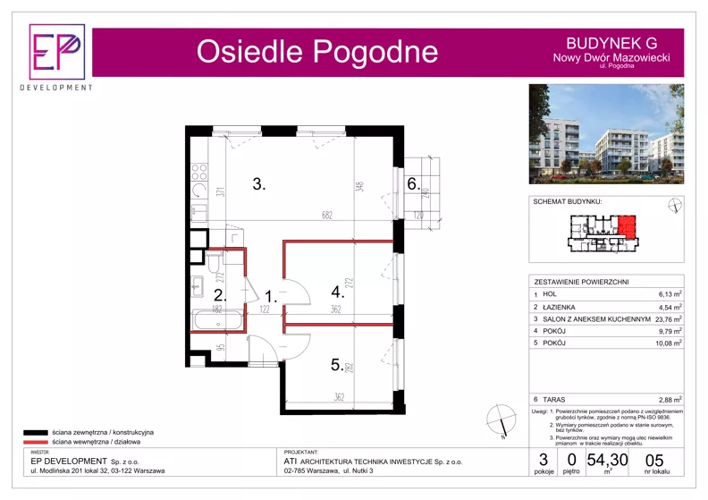 3 pokoje, mieszkanie 54,22 m², parter, oferta nr G05, Osiedle Pogodne, NOWY ETAP bud. G, H, Nowy Dwór Mazowiecki, Nowodworzanka, ul. Pogodna / Leśna / Dębowa