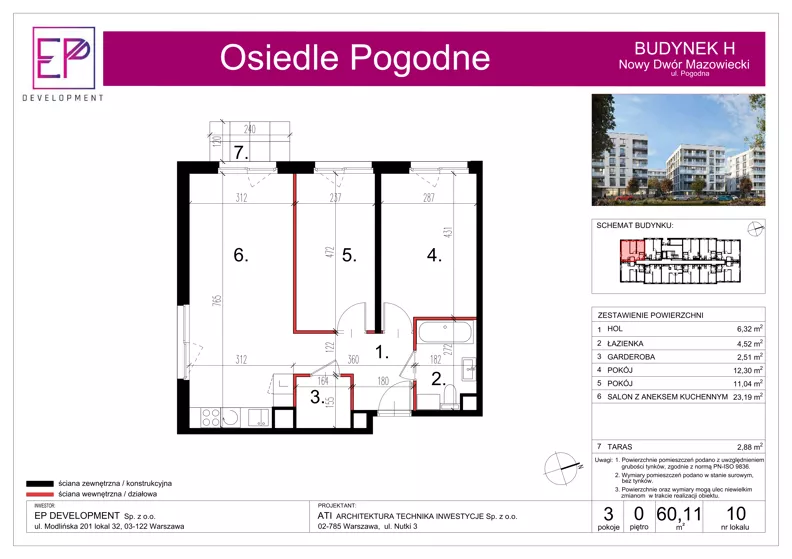 3 pokoje, mieszkanie 60,11 m², parter, oferta nr H10, Osiedle Pogodne, NOWY ETAP bud. G, H, Nowy Dwór Mazowiecki, Nowodworzanka, ul. Pogodna / Leśna / Dębowa