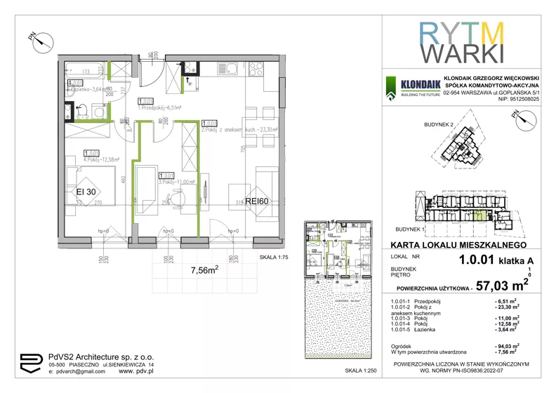 3 pokoje, mieszkanie 57,03 m², parter, oferta nr 1.A.0.01, Rytm Warki, Warka, ul. Armii Krajowej 4A, 4B