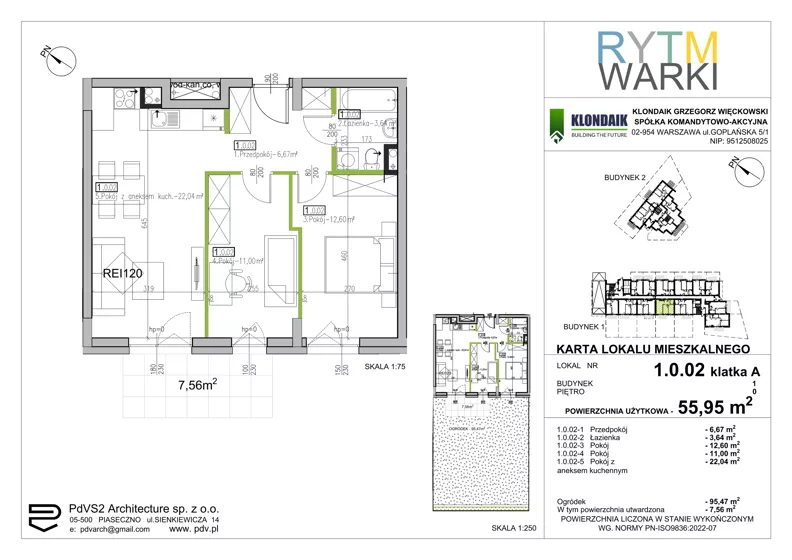 3 pokoje, mieszkanie 55,95 m², parter, oferta nr 1.A.0.02, Rytm Warki, Warka, ul. Armii Krajowej 4A, 4B