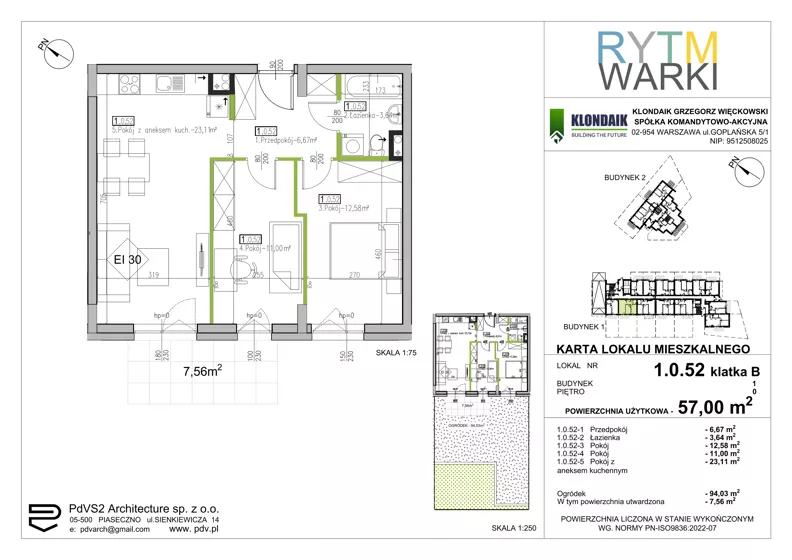3 pokoje, mieszkanie 57,00 m², parter, oferta nr 1.B.0.52, Rytm Warki, Warka, ul. Armii Krajowej 4A, 4B
