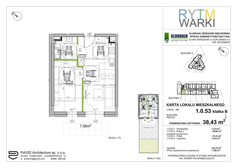 2 pokoje, mieszkanie 38,43 m², parter, oferta nr 1.B.0.53, Rytm Warki, Warka, ul. Armii Krajowej 4A, 4B