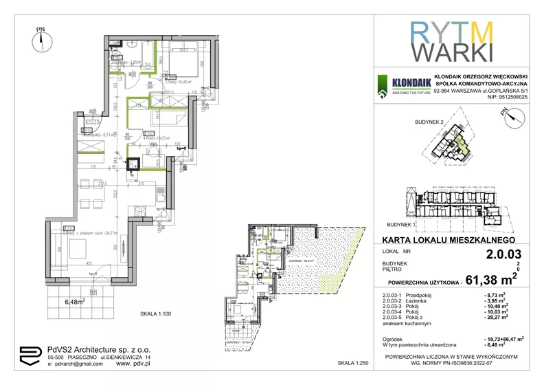 3 pokoje, mieszkanie 61,38 m², parter, oferta nr 2.0.03, Rytm Warki, Warka, ul. Armii Krajowej 4A, 4B