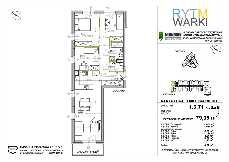 4 pokoje, mieszkanie 79,05 m², piętro 3, oferta nr 1.B.3.71, Rytm Warki, Warka, ul. Armii Krajowej 4A, 4B