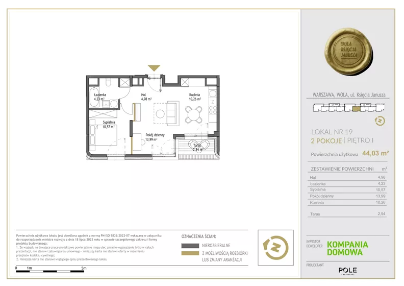 2 pokoje, apartament 44,03 m², piętro 1, oferta nr WKJ-LM-19, Wola Księcia Janusza, Warszawa, Wola, Koło, ul. Księcia Janusza