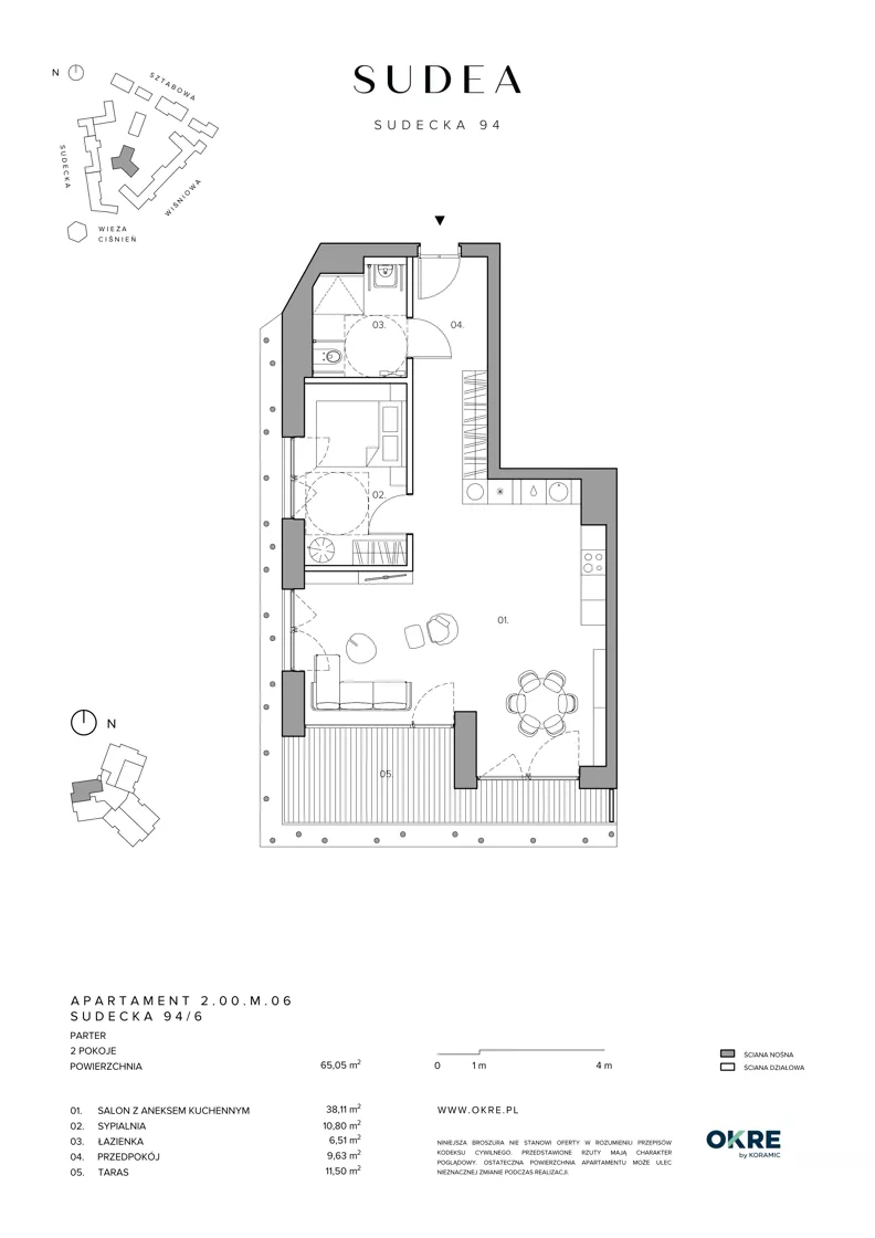 2 pokoje, apartament 65,05 m², parter, oferta nr 2.00.M.06, SUDEA, Wrocław, Borek, Krzyki, ul. Sudecka