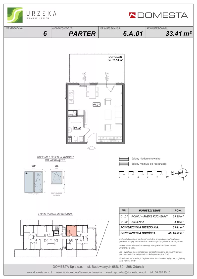 1 pokój, mieszkanie 33,41 m², parter, oferta nr 6.A.01, Urzeka - budynek 6 , Gdańsk, Jasień, ul. Guderskiego / Czermińskiego