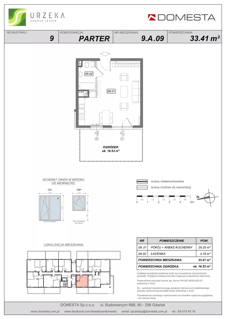 1 pokój, mieszkanie 33,41 m², parter, oferta nr 9.A.09, Urzeka - budynek 9, Gdańsk, Jasień, ul. Guderskiego / Czermińskiego