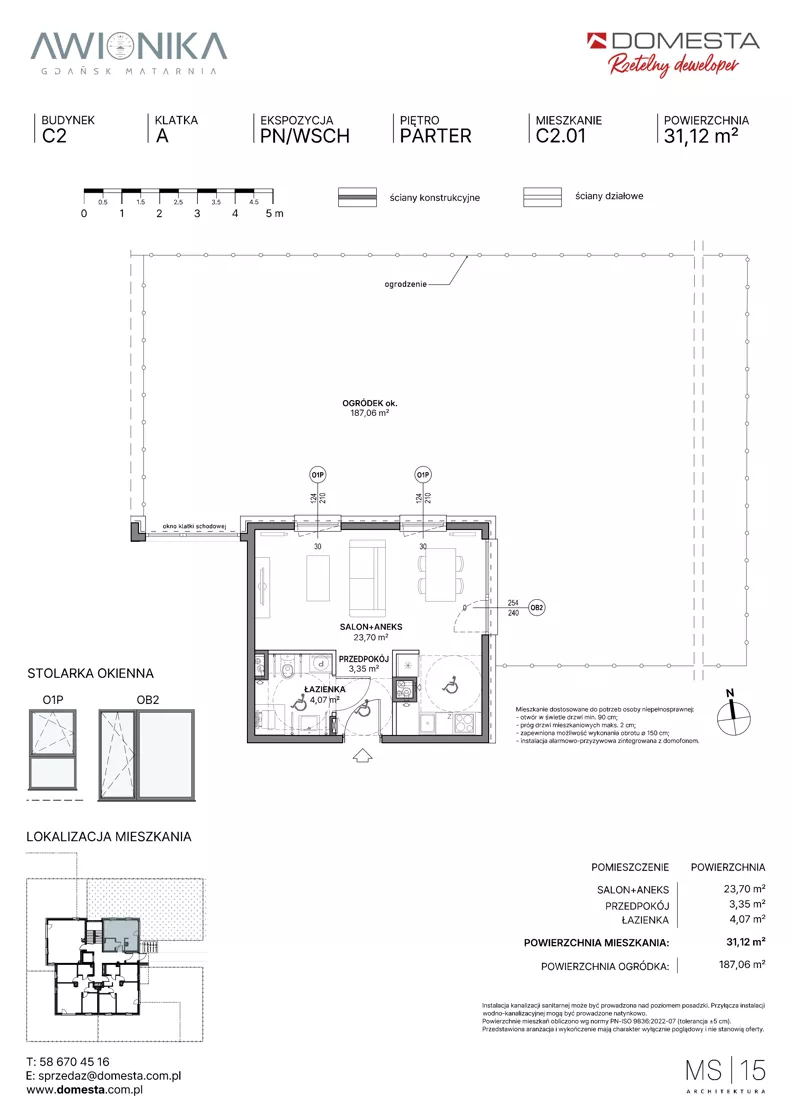 1 pokój, mieszkanie 31,12 m², parter, oferta nr C2.01, Awionika, Gdańsk, Matarnia, ul. Radiowa