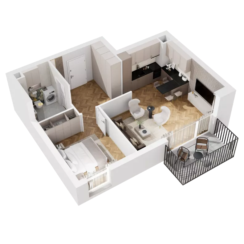 2 pokoje, mieszkanie 49,57 m², piętro 3, oferta nr 8.A.14, Urzeka - budynek 8, Gdańsk, Jasień, ul. Guderskiego / Czermińskiego