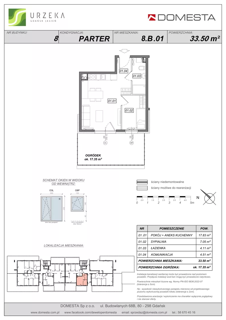 2 pokoje, mieszkanie 33,50 m², parter, oferta nr 8.B.01, Urzeka - budynek 8, Gdańsk, Jasień, ul. Guderskiego / Czermińskiego