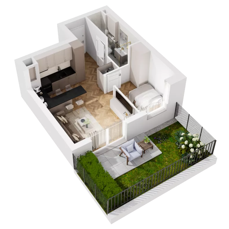2 pokoje, mieszkanie 33,50 m², parter, oferta nr 8.B.01, Urzeka - budynek 8, Gdańsk, Jasień, ul. Guderskiego / Czermińskiego