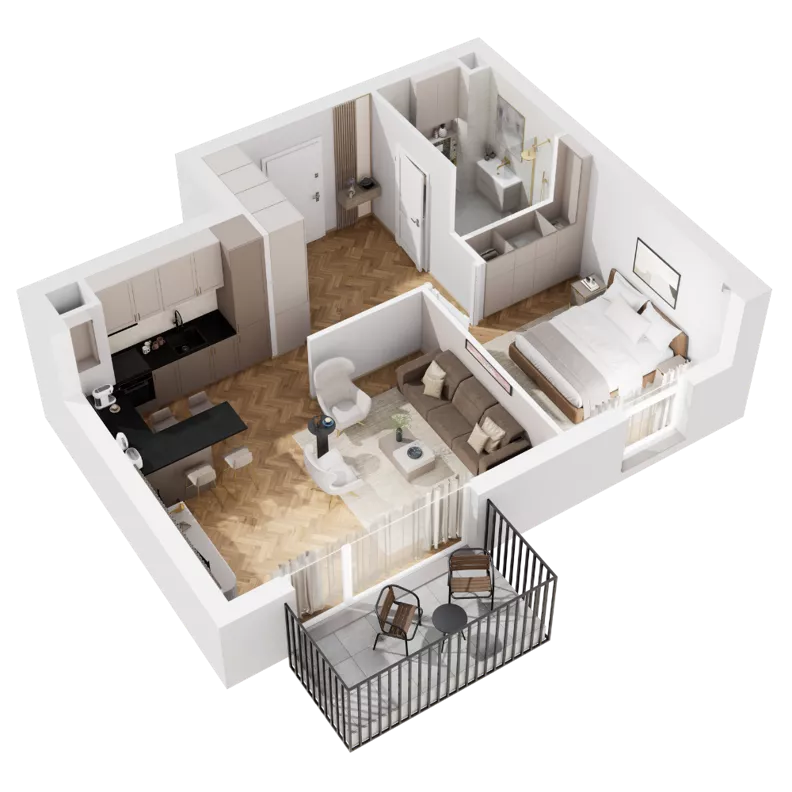 2 pokoje, mieszkanie 49,57 m², piętro 3, oferta nr 8.B.15, Urzeka - budynek 8, Gdańsk, Jasień, ul. Guderskiego / Czermińskiego