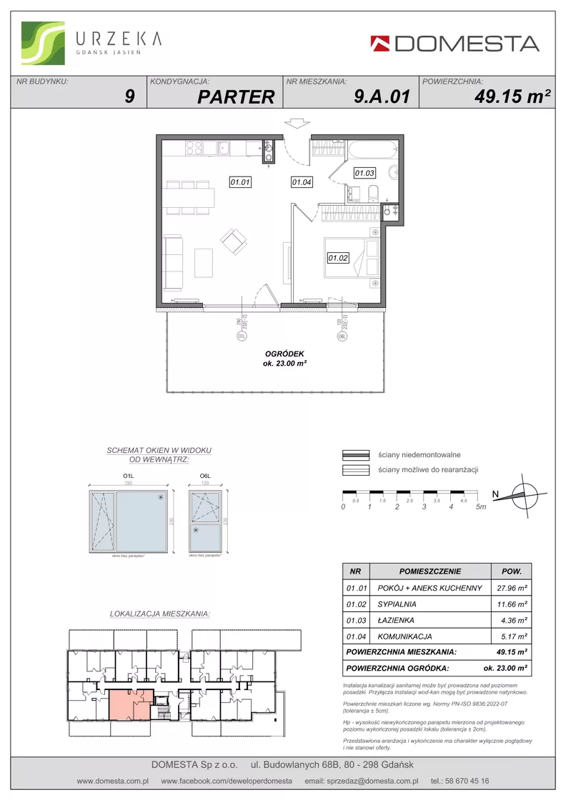 2 pokoje, mieszkanie 49,15 m², parter, oferta nr 9.A.01, Urzeka - budynek 9, Gdańsk, Jasień, ul. Guderskiego / Czermińskiego