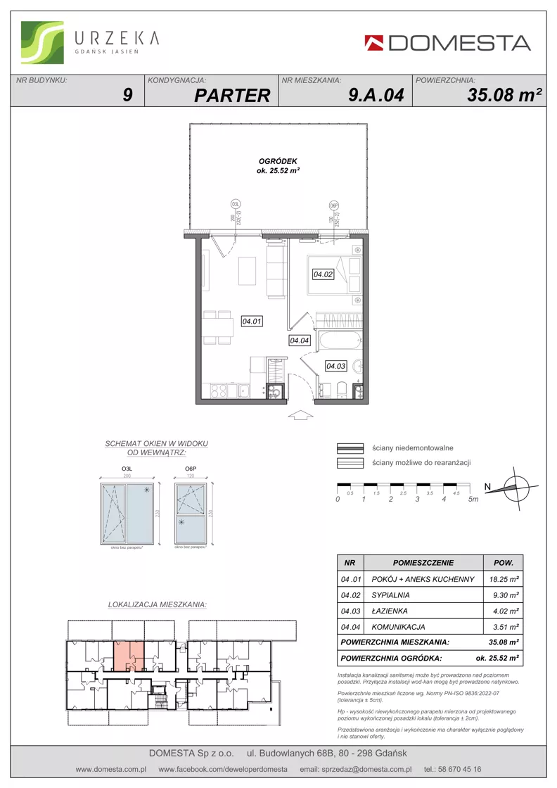 2 pokoje, mieszkanie 35,08 m², parter, oferta nr 9.A.04, Urzeka - budynek 9, Gdańsk, Jasień, ul. Guderskiego / Czermińskiego