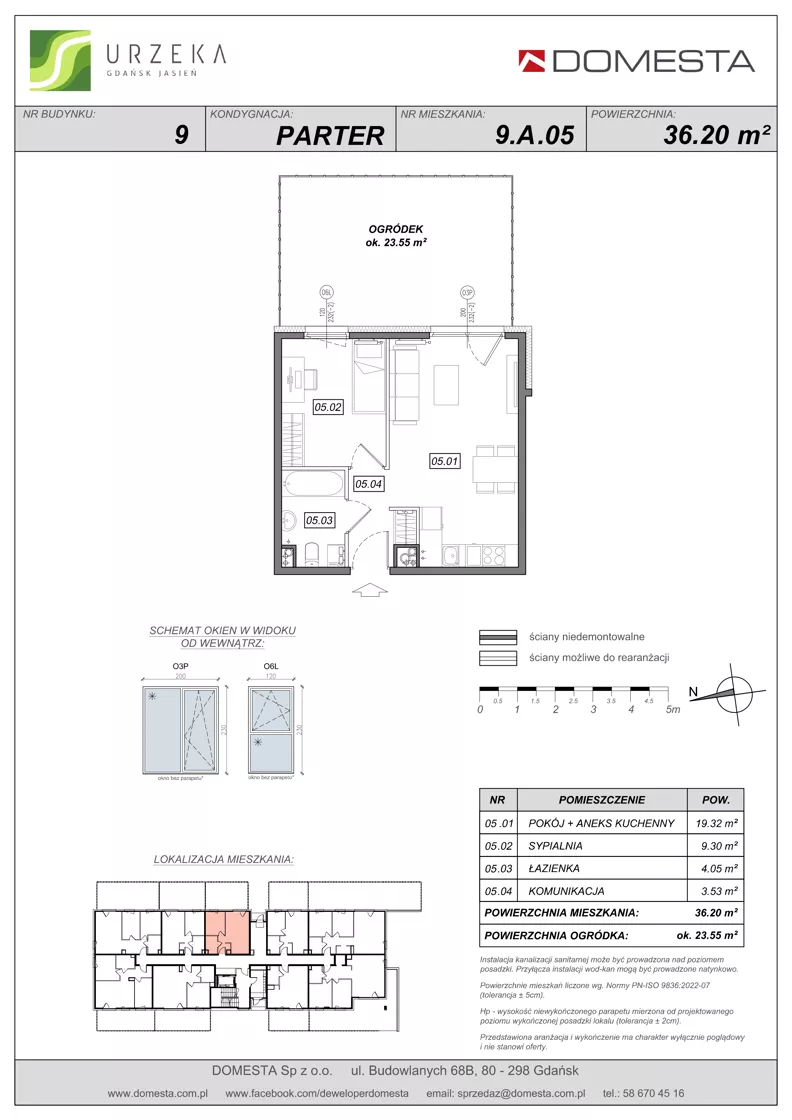 2 pokoje, mieszkanie 36,20 m², parter, oferta nr 9.A.05, Urzeka - budynek 9, Gdańsk, Jasień, ul. Guderskiego / Czermińskiego