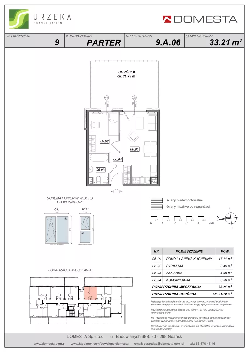 2 pokoje, mieszkanie 33,21 m², parter, oferta nr 9.A.06, Urzeka - budynek 9, Gdańsk, Jasień, ul. Guderskiego / Czermińskiego