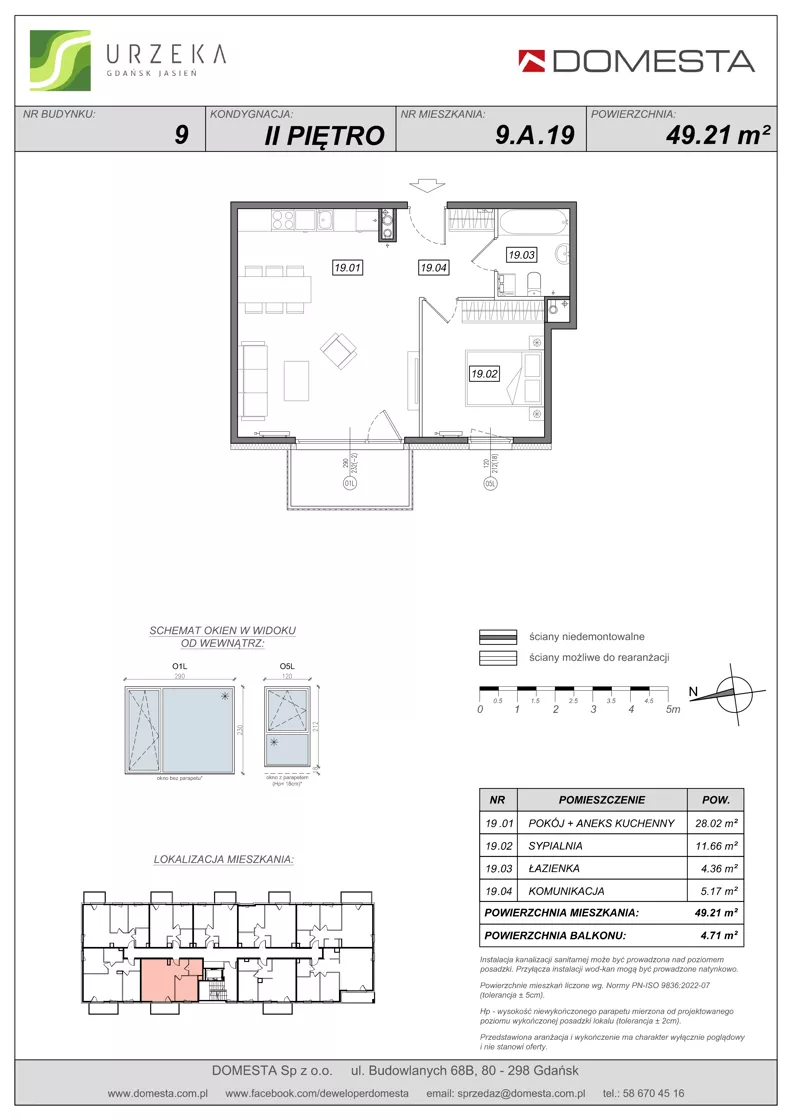 2 pokoje, mieszkanie 49,21 m², piętro 2, oferta nr 9.A.19, Urzeka - budynek 9, Gdańsk, Jasień, ul. Guderskiego / Czermińskiego