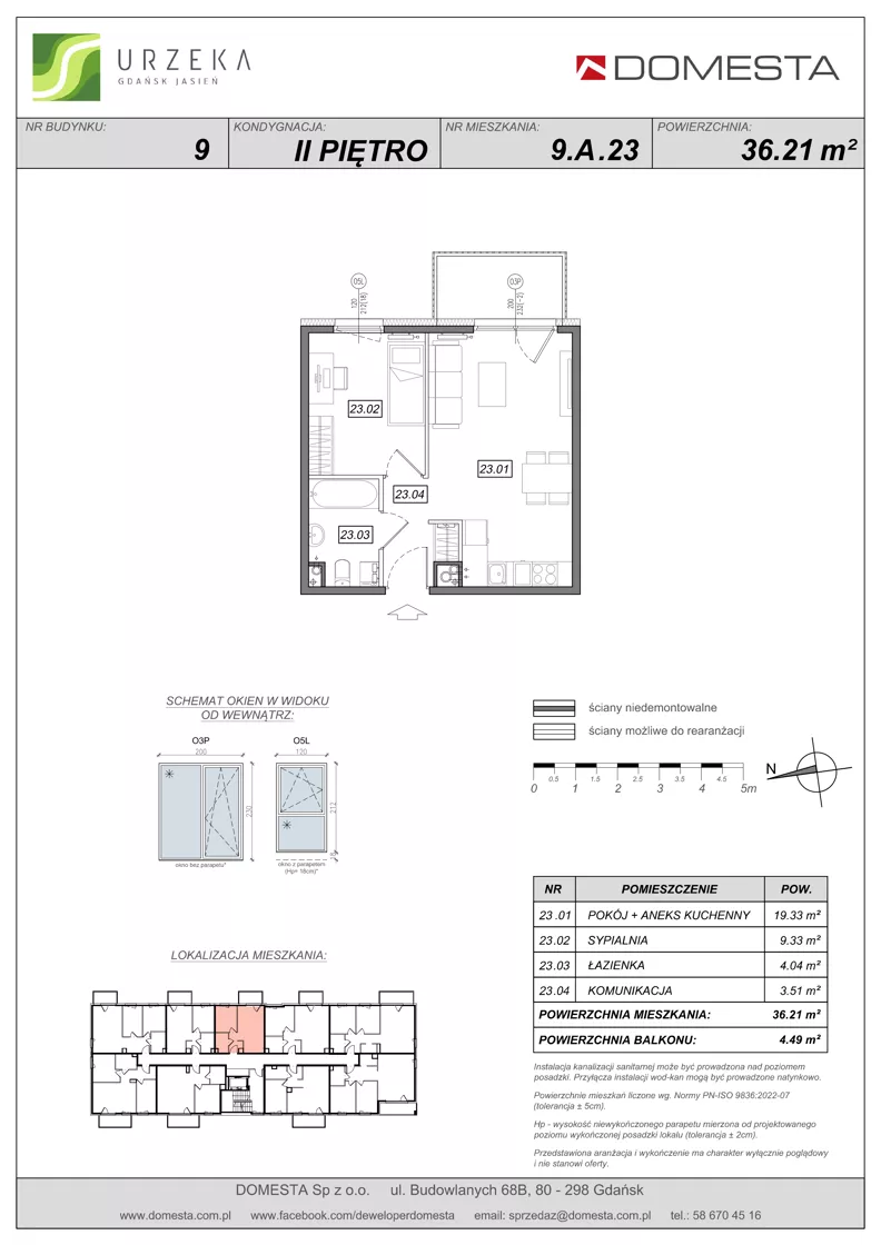 2 pokoje, mieszkanie 36,21 m², piętro 2, oferta nr 9.A.23, Urzeka - budynek 9, Gdańsk, Jasień, ul. Guderskiego / Czermińskiego