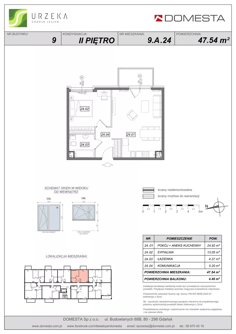 2 pokoje, mieszkanie 47,54 m², piętro 2, oferta nr 9.A.24, Urzeka - budynek 9, Gdańsk, Jasień, ul. Guderskiego / Czermińskiego