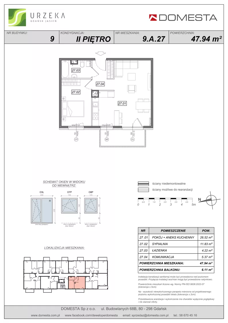 2 pokoje, mieszkanie 47,94 m², piętro 2, oferta nr 9.A.27, Urzeka - budynek 9, Gdańsk, Jasień, ul. Guderskiego / Czermińskiego