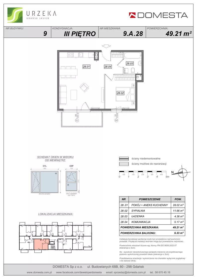 2 pokoje, mieszkanie 49,21 m², piętro 3, oferta nr 9.A.28, Urzeka - budynek 9, Gdańsk, Jasień, ul. Guderskiego / Czermińskiego