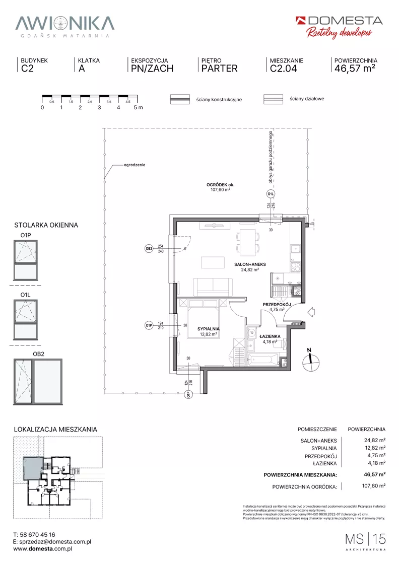 2 pokoje, mieszkanie 46,57 m², parter, oferta nr C2.04, Awionika, Gdańsk, Matarnia, ul. Radiowa