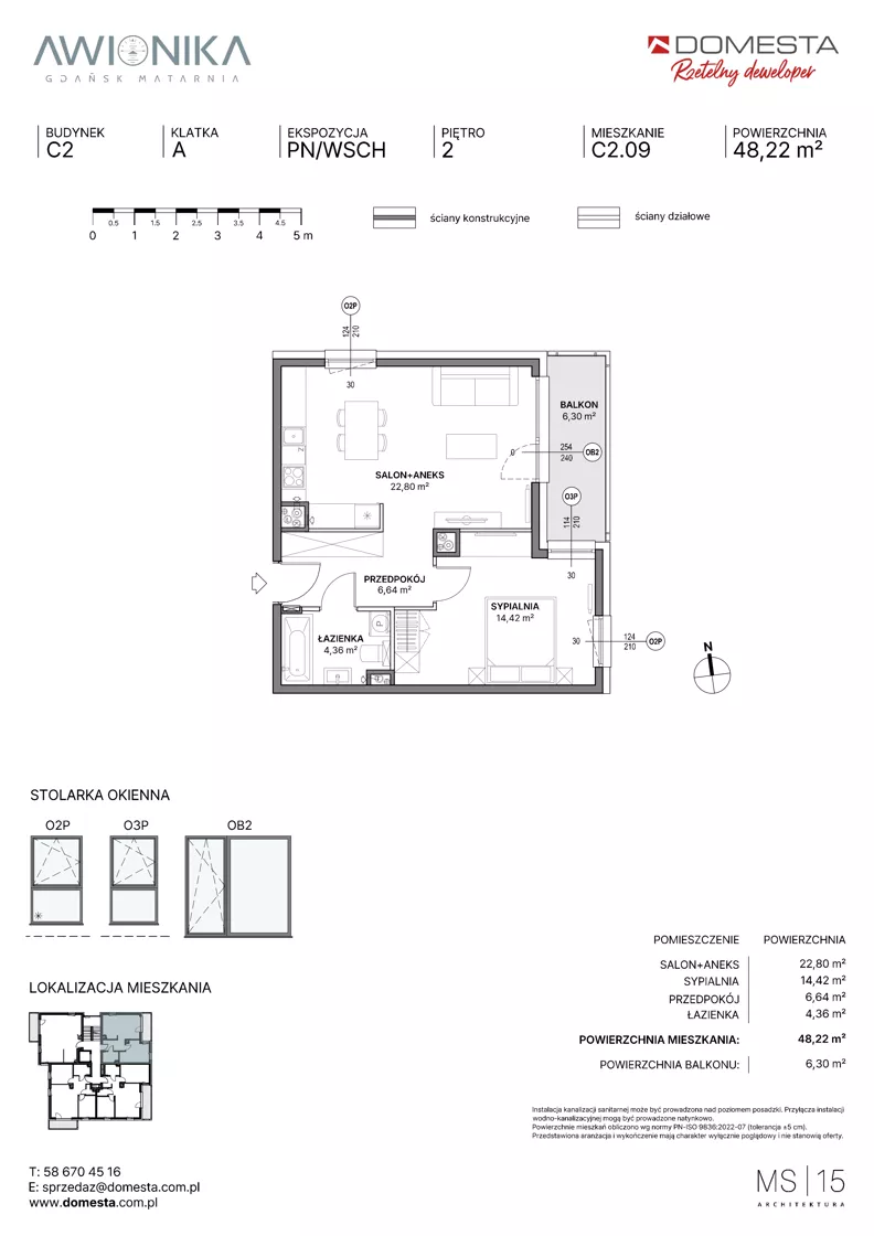 2 pokoje, mieszkanie 48,22 m², piętro 2, oferta nr C2.09, Awionika, Gdańsk, Matarnia, ul. Radiowa