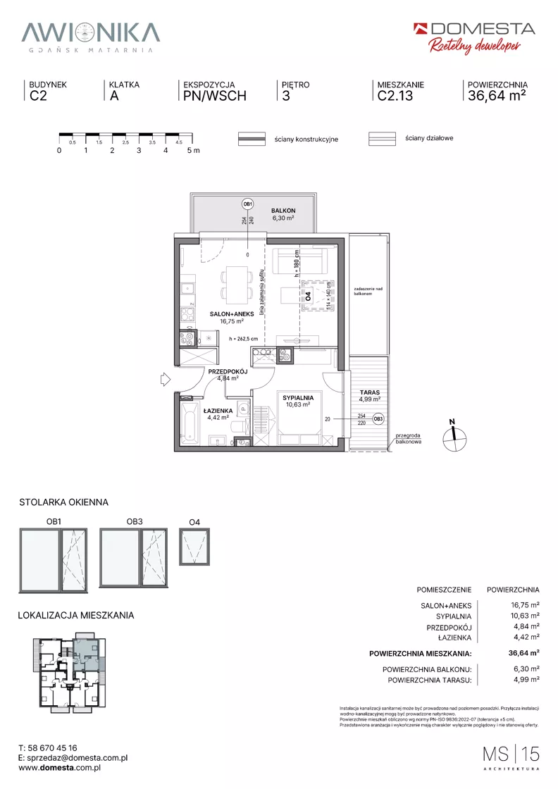 2 pokoje, mieszkanie 36,64 m², piętro 3, oferta nr C2.13, Awionika, Gdańsk, Matarnia, ul. Radiowa