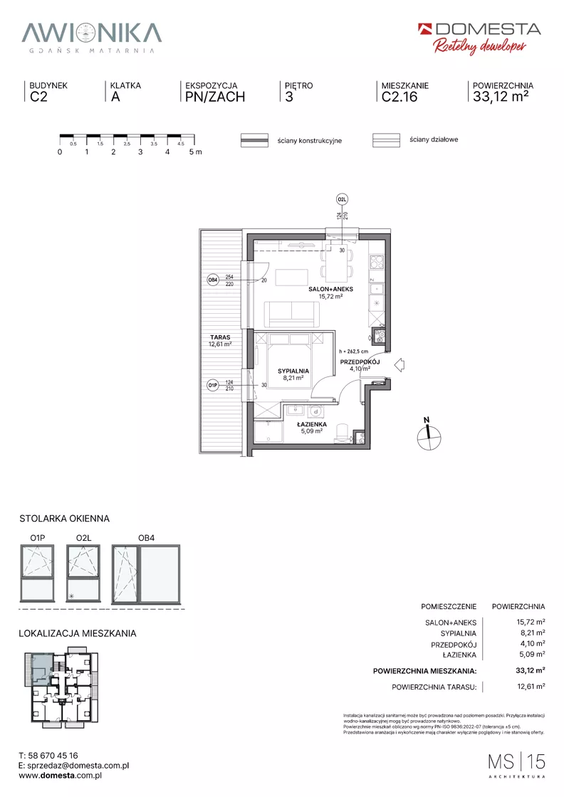 2 pokoje, mieszkanie 33,12 m², piętro 3, oferta nr C2.16, Awionika, Gdańsk, Matarnia, ul. Radiowa