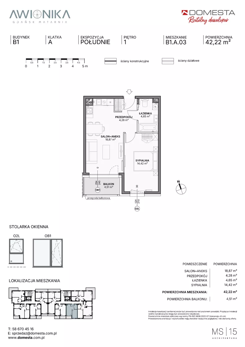 2 pokoje, mieszkanie 42,22 m², piętro 1, oferta nr B1.A.03, Awionika, Gdańsk, Matarnia, ul. Radiowa
