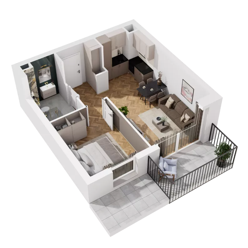 2 pokoje, mieszkanie 37,74 m², piętro 1, oferta nr B1.A.04, Awionika, Gdańsk, Matarnia, ul. Radiowa