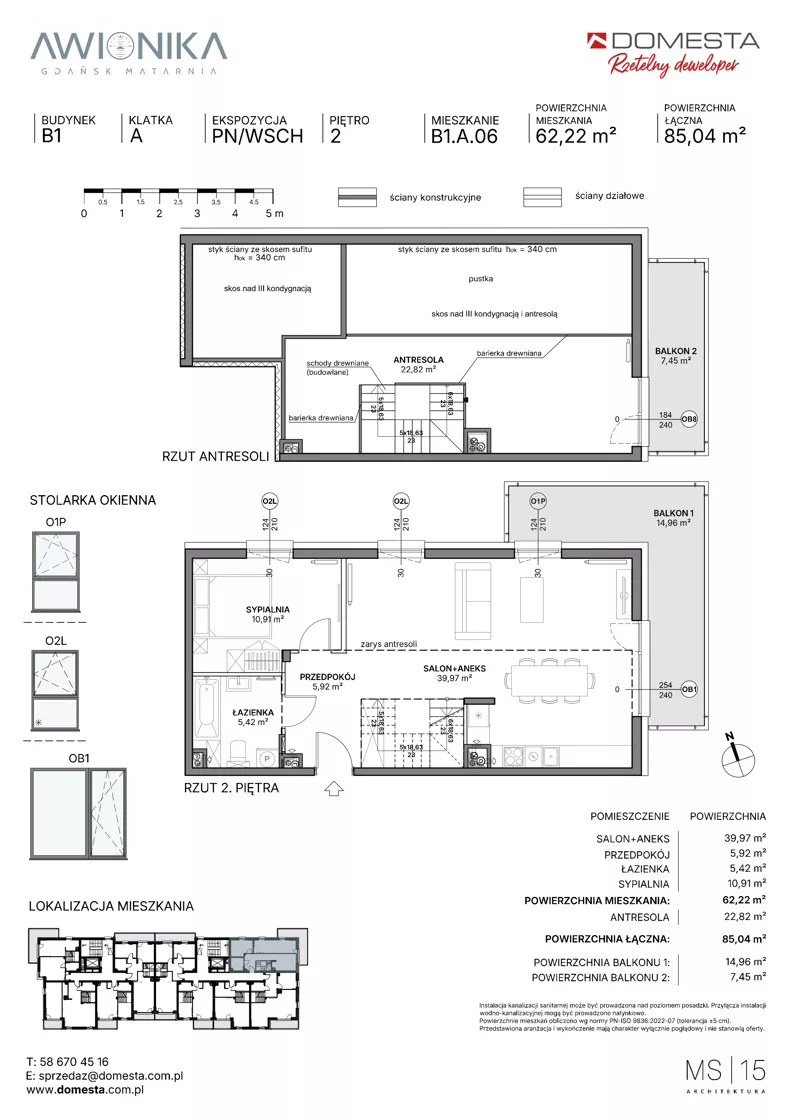 2 pokoje, mieszkanie 85,04 m², piętro 2, oferta nr B1.A.06, Awionika, Gdańsk, Matarnia, ul. Radiowa