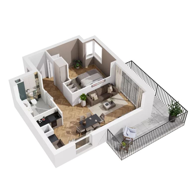 2 pokoje, mieszkanie 45,57 m², piętro 1, oferta nr B1.B.04, Awionika, Gdańsk, Matarnia, ul. Radiowa