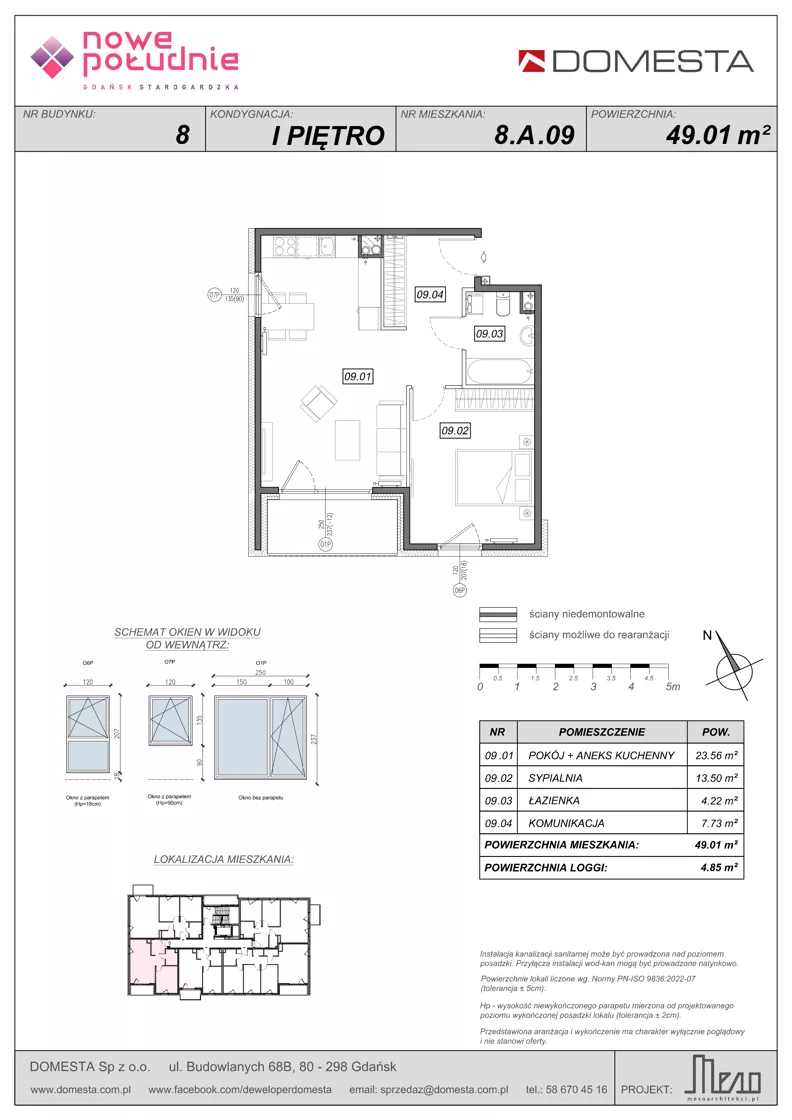 2 pokoje, mieszkanie 49,01 m², piętro 1, oferta nr 8.A.09, Nowe Południe - budynek 8, Gdańsk, Orunia Górna-Gdańsk Południe, Maćkowy, ul. Starogrodzka / Borkowska