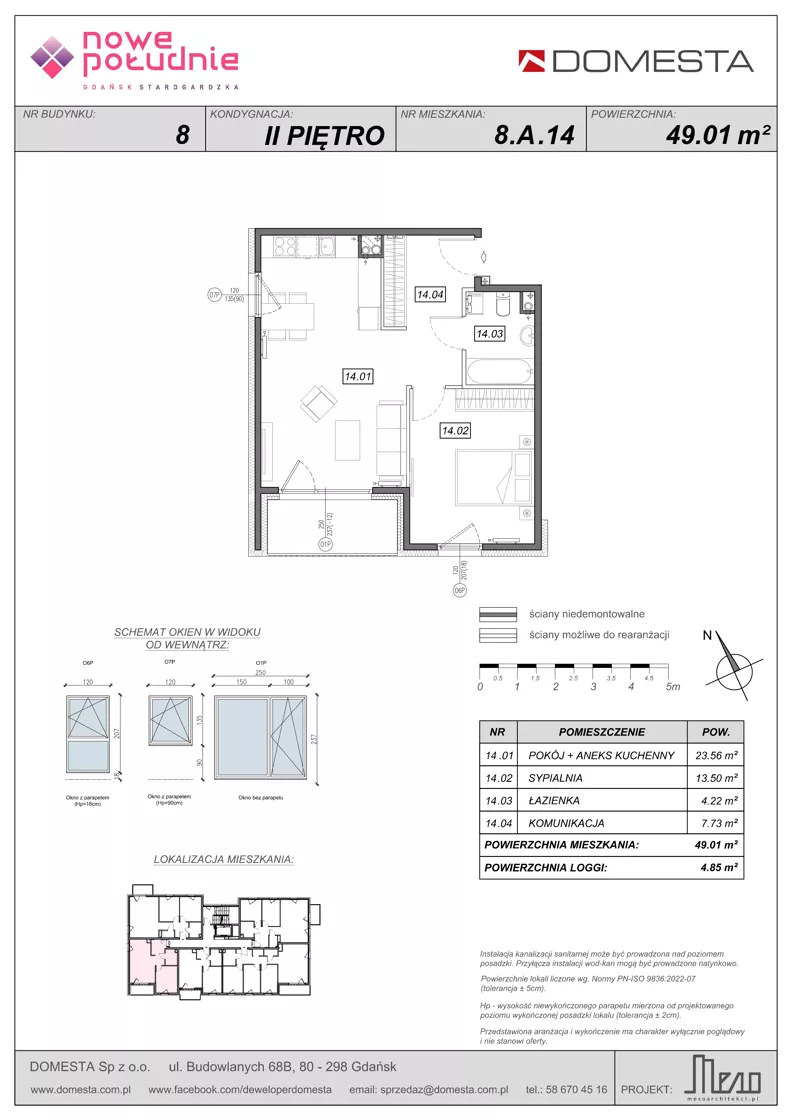2 pokoje, mieszkanie 49,01 m², piętro 2, oferta nr 8.A.14, Nowe Południe - budynek 8, Gdańsk, Orunia Górna-Gdańsk Południe, Maćkowy, ul. Starogrodzka / Borkowska